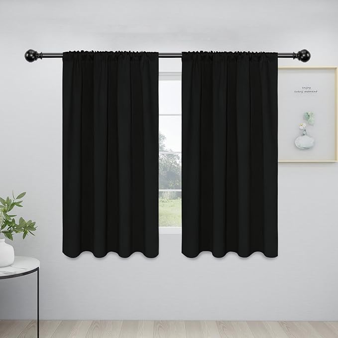 Easy-Going Rod Pocket Blackout Curtains for Bedroom, Room Darkening Window Curtains for Living Room, Thermal Insulated Noise Reduction Solid Window Drapes, 2 Panels(34x54 in, Black) by Easy-Going