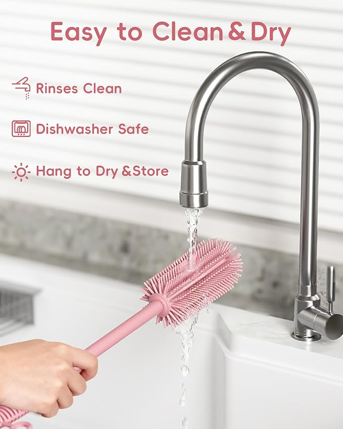 Silicone Cleaning Brush Kit,Water Bottle and Straw Cleaner Brush Set for Tumbler,Baby Bottle,Breast Pump Part,Nipple,Sippy Cup,Glass,Dishwasher Safe,BPA Free,3 Pcs - Image 3
