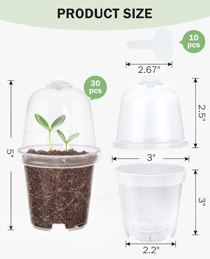 homenote Clear Nursery Pots for Plants,3 Inch Plant Pot for Planting with Humidity Domes Plastic Seedling with Drainage Holes Seed Starter Flower High Transparency (30 Pack) - Image 6