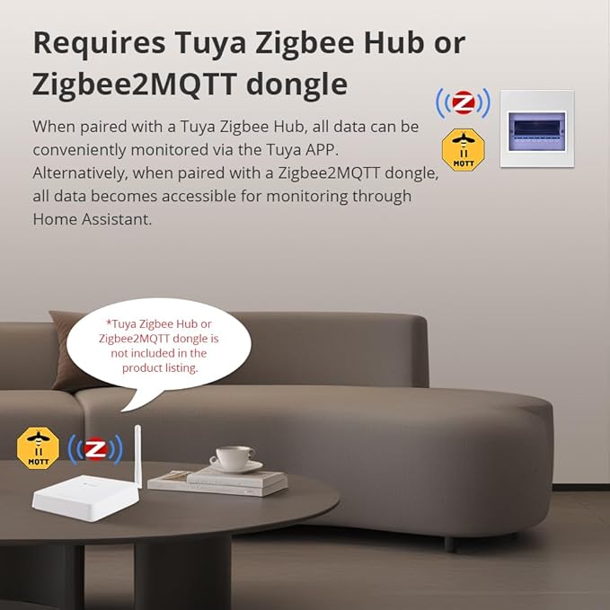 Smart Home Energy Monitor with 2 x 120A CTs, Live Electricity Usage Tracking, Supports Single-Phase 3-Wire System, Works with Home Assistant & Zigbee2MQTT (Zigbee Version) - Image 8