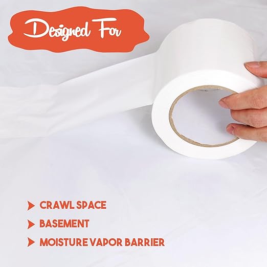 White Vapor Barrier Tape, 3 Inch x 180 Feet Moisture Barrier Seal Tape for Crawlspaces, Insulation Repairs, Underlayment Seams - Image 4
