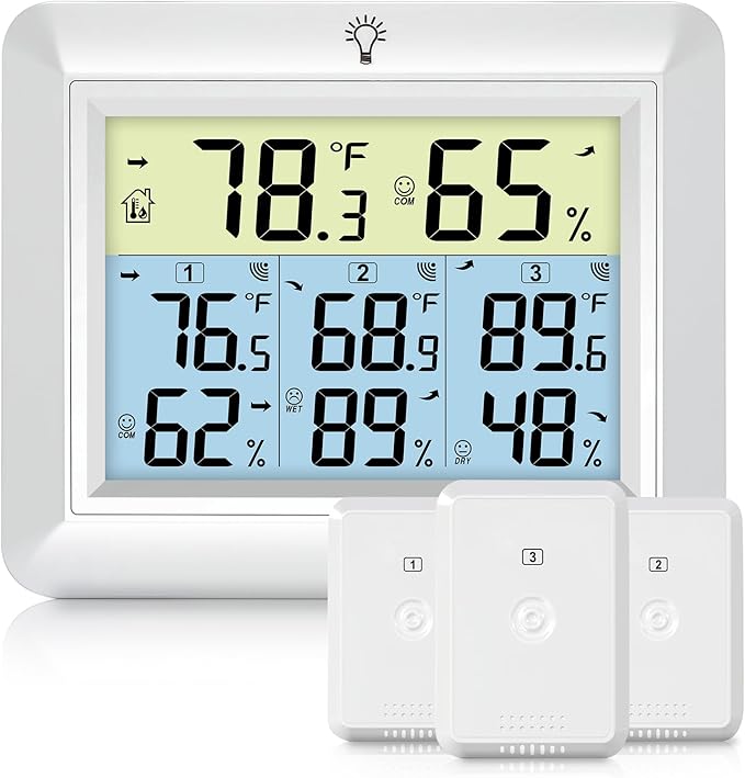 Urageuxy Weather Station Wireless Indoor Outdoor Thermometer with 3 Sensors, Remote Temperature Monitor with Humidity for Home, Baby Nursery, Room, Attic, Patio by Urageuxy
