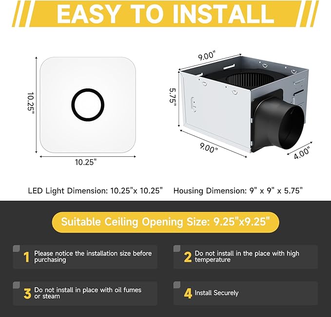 2-in-1 Bathroom Exhaust Fan with Light, 32W Quiet Vent Fan - 130 CFM & 1.5 Sones, 1200lm LED Light - 3000K/4000K/5000K Adjustable, Easy to Install, Bathroom Fans for Home, Bath, Hotel, Etc. - Image 7