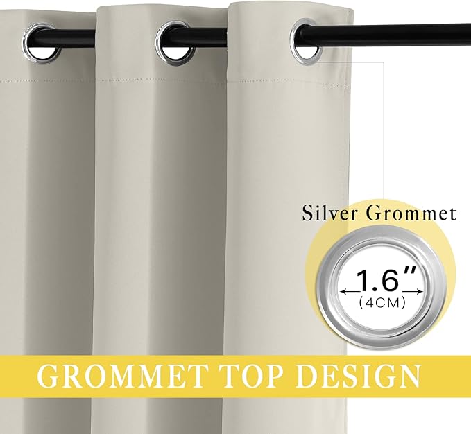 NICETOWN Blackout Natural Curtain for Living Room - Grommet Thermal Insulated Solid Room Darkening Thermal Curtain Drape Sound Reducing for Bedroom (1 Panel, W46 x L80) - Image 3