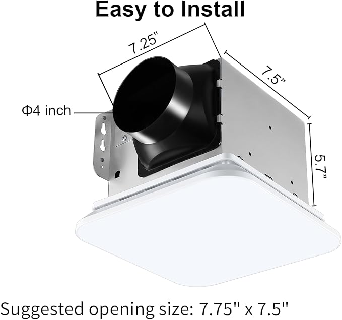 Bathroom Exhaust Fan with Light 110 CFM Quiet with Color Change, 3000K/4000K/5500K 1000LM Household Ventilation Fan Light Combo, Energy Saving Ceiling Mount Bathroom Extractor, Memory Function - Image 4