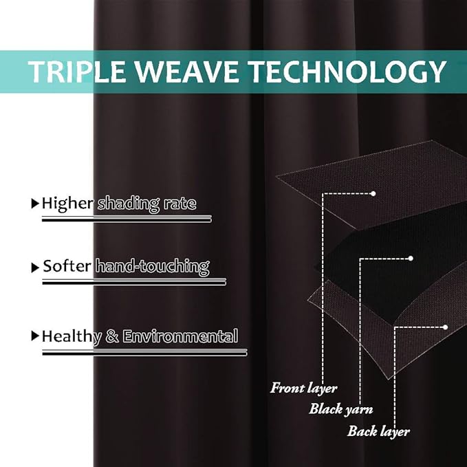 NICETOWN Full Shade Curtain Panels, 37" Wide x 80" Long, Toffee Brown, Pair of Thermal Insulated & Energy Efficiency Blackout Drapes for Living Room, Lined Silky Performance Window Dressing - Image 5