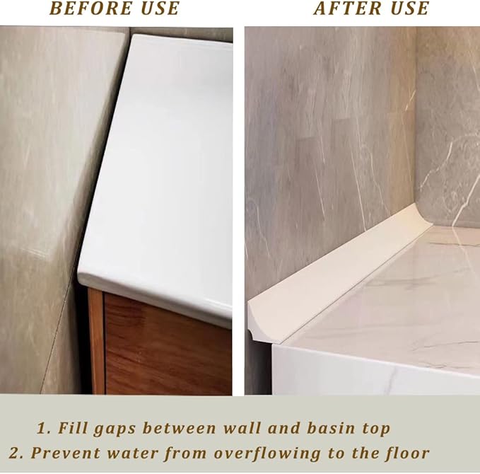 Shower Dam Self Adhesive, Shower Water Blocker for Kitchen Bathroom, Shower Guard Shower Threshold Water Dam for Bathtub, Countertop Edge Trim(White/157in) - Image 4