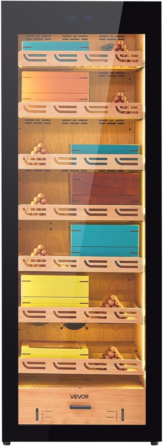 VEVOR Electric Humidor, 288L, 1700 Counts Electric Cigar Humidor Cabinet with Compressor Cooling, Constant Humidity & Temperature Control, Spanish Cedar Wood Shelves & Drawers, 7 Layers, for Household - Image 9