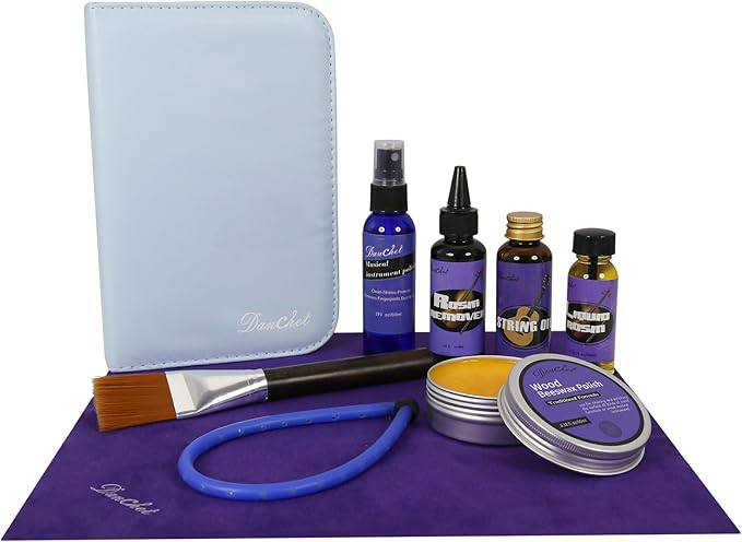 Violin Cleaner Care Cleaning Kit,Maintenance Kit,Beeswax,Liquid Rosin,Rosin Remover,String Oil,Polish,Violin Humidifier,Violin String Brush,Cleaning Clot. by Danchet
