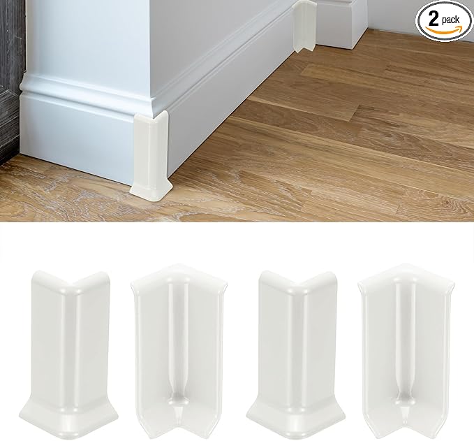 uxcell Self Adhesive Baseboard Corner Blocks, 3.23 Inch Wall Edge Corner Protector 2 Inside + 2 Outside Corners-Connector for Wall Floor Furniture Edge(White) by uxcell