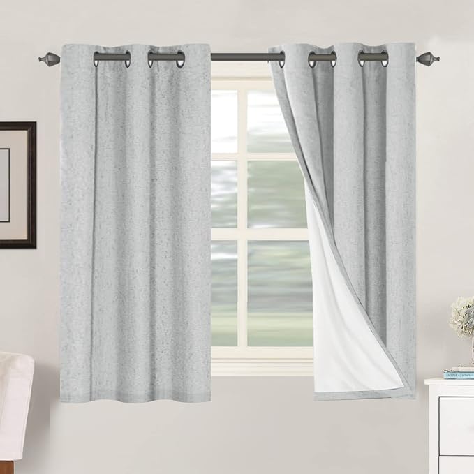 H.VERSAILTEX 100% Blackout Curtains for Bedroom Thermal Insulated Linen Textured Curtains Heat and Full Light Blocking Drapes Living Room Curtains 2 Panel Sets, 42x54 Inch, Glacier Gray by HVERSAILTEX