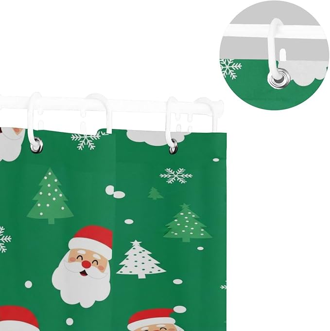 Christmas Green Santa Tree Shower Curtain Liner 72×72 inch for Bathroom Curtain Anti Mold Shower Curtain with Hooks Shower Accessories - Image 5