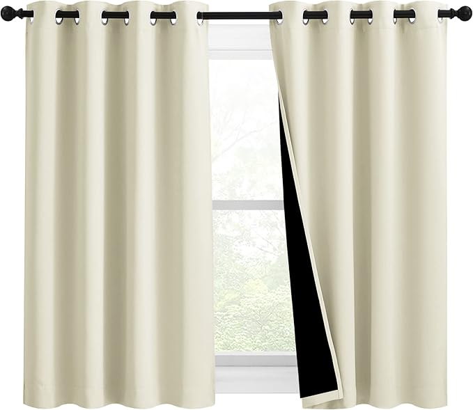 NICETOWN Warm Curtains for Winter, Bedroom Full Blackout Curtain Panels, Great Job for Blocking Light, Complete Blackout Draperies with Black Liner for Night Shift (Beige, Set of 2, 46 by 54-inch) by NICETOWN