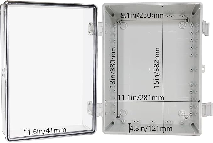 Waterproof Outdoor Electrical Box Junction Box Weatherproof IP67 ABS Plastic Enclosure Switch Router Project Box with Mounting Plate with Wall Bracket 2 Cable Glands Clear 15.74" x 11.81" x 6.7" - Image 4