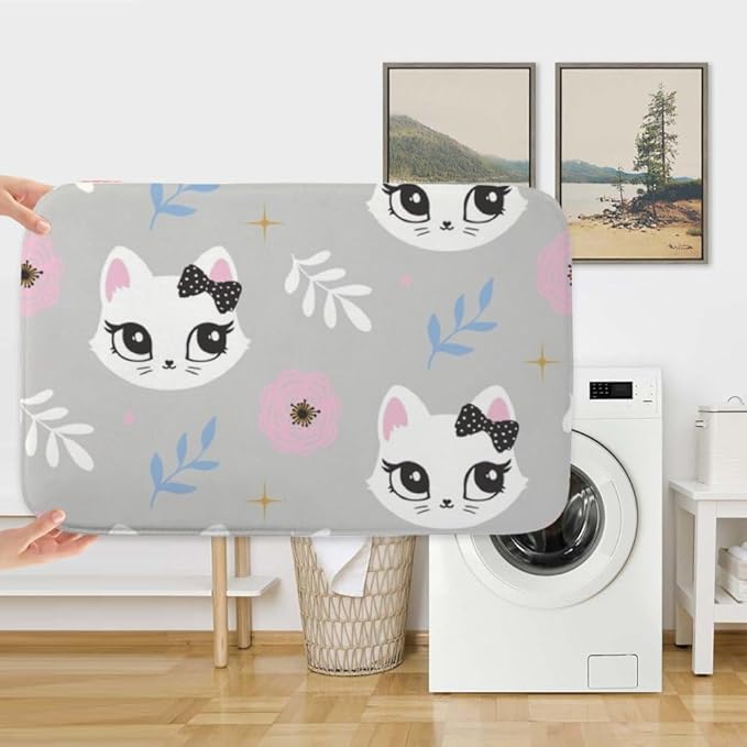 Cute Pet Animal Kitten Bow Runner Rug Bathroom Toilet Rugs Foot Mat Mats for Bathroom Anti Mold Water Absorption Non-Slip Rubber Backing Hot Tub Accessories Girls Cozy Home Boho Decor 18X30in - Image 5