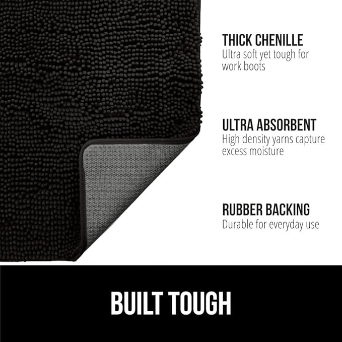 GORILLA GRIP SOAKSTOPPER Dog Door Mat, Machine Washable Rug Absorbent Doormat Captures Moisture Mud Dirt, Quick Dry Soft Chenille Entryway Rugs Indoor Entrance Mats for Dog Paws, 24x16 Black - Image 2