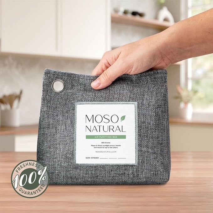 Moso Natural Air Purifying Bag 600g, Premium Bamboo Charcoal Odor Absorber, Room Deodorizer for Large Spaces, Bedroom, Kitchen, Basement, Pet Odor Eliminator for Home, 21oz Charcoal Bags (2 Pack) - Image 2