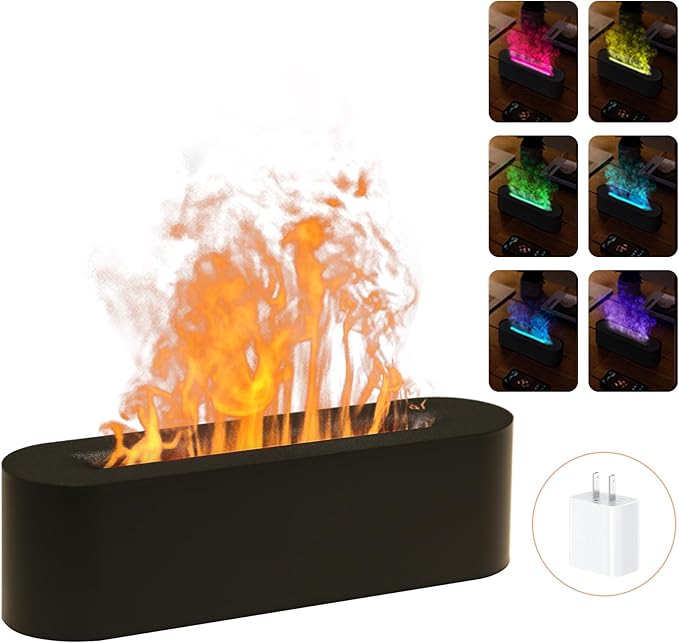 Essential Oil Diffusers,Flame Colorful Water Vapor Fire Fireplace Humidifier for Aromatherapy Aroma Therapy Machine Room Bedroom,Black Flame Diffuser for Essential Oils by Rican
