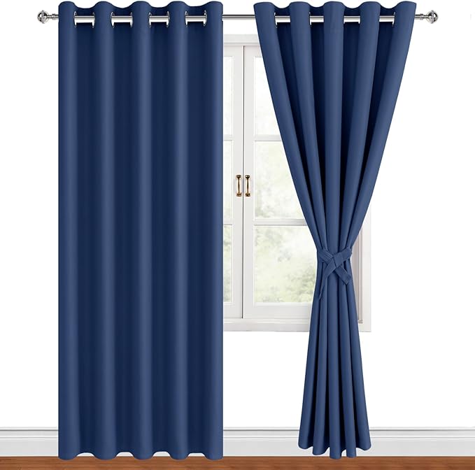 Hiasan Blackout Curtains for Bedroom, 60 x 84 Inches Long - Thermal Insulated & Energy Saving Window Curtains for Living Room, 2 Drape Panels Sewn with Tiebacks, Navy - Image 6