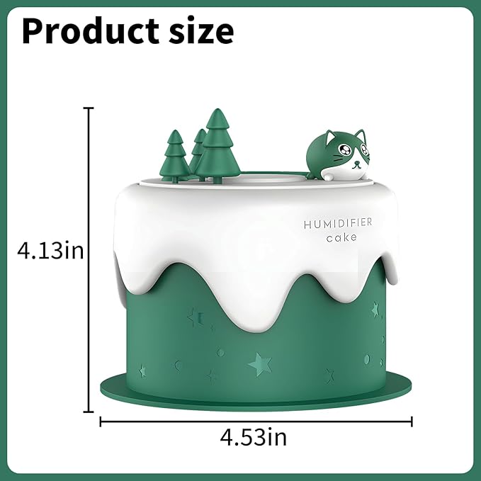 Cute Pet Humidifier, Cat Cake Humidifier, USB Plug-in Use, Desktop Silent Spray, Seven Color Light Creative Aroma Machine, High Appearance Level Gift(Green) - Image 3