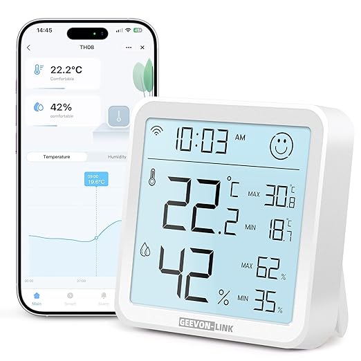 WiFi Indoor Hygrometer Thermometer, Smart Digital Bluetooth Humidity Temperature Gauge with Large LCD Display, Notification Alert with Max Min Records, 1-Years Data Storage Export for Room by Unknown