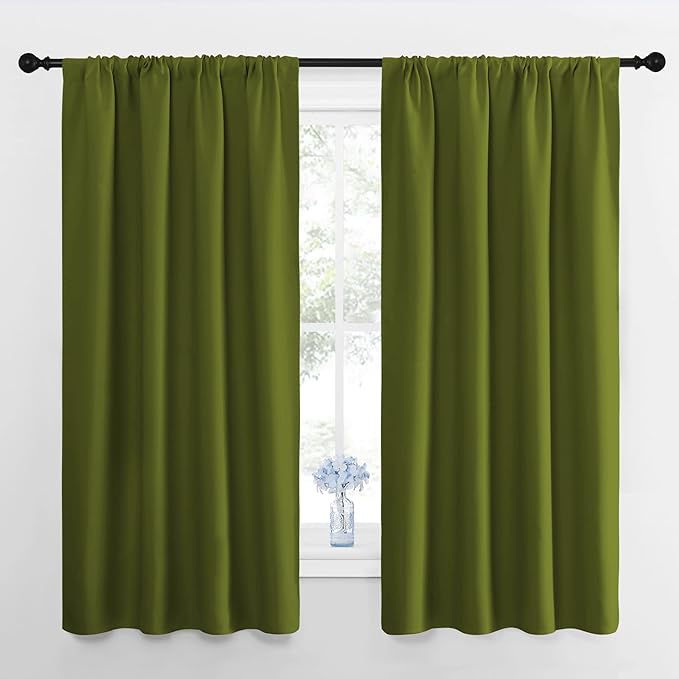 NICETOWN Kitchen Curtains, Short Blackout Drapes, Olive, 42" Wide by 54" Long, 2 PCs, Thermal Insulated Blackout Curtain Panels for Kids Room, Play Room by NICETOWN