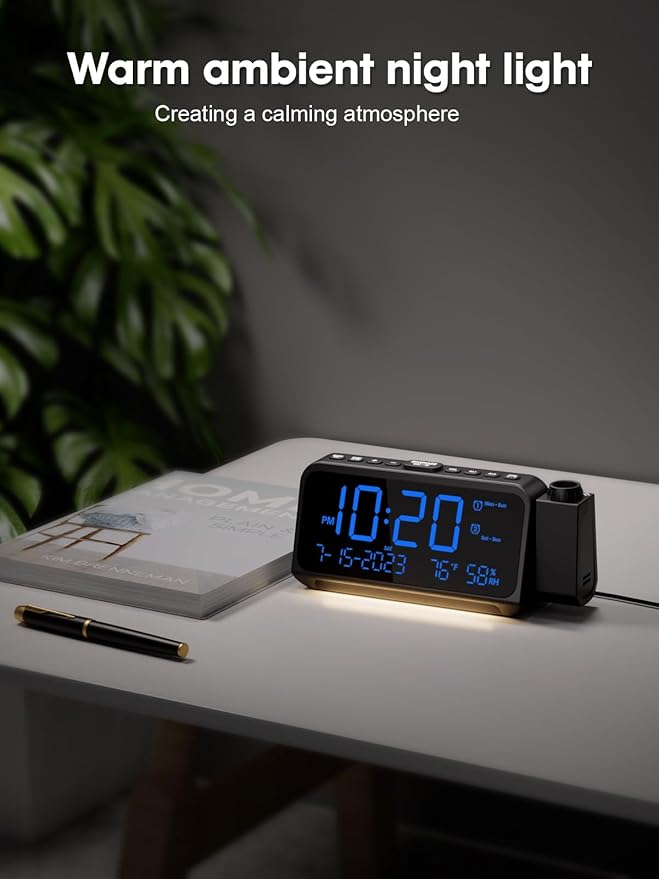 ROCAM Projection Alarm Clock for Bedroom Ceiling, Digital Clock with 180° Projector with 5-Level Dimmer, Dual Loud Alarm with Weekend/Weekday Mode, Date, Temp, Humidity, Night Light, DST, Snooze - Image 8