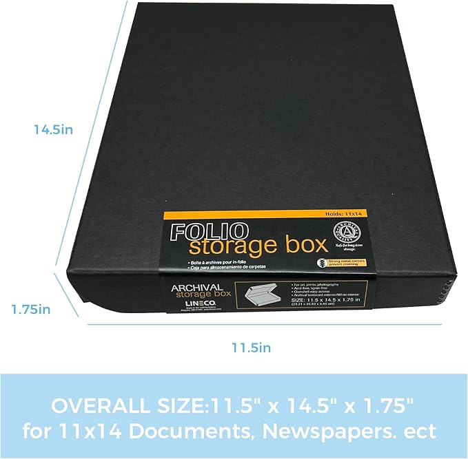 Lineco Folio Storage Box. Archival Clamshell with Metal Edge Boxboard, 11 x 14 x 1.75 Inches, Longevity Organize and Store Photos Documents Craft Cards Magazine Prints Wedding Dresses DIY, Black - Image 3