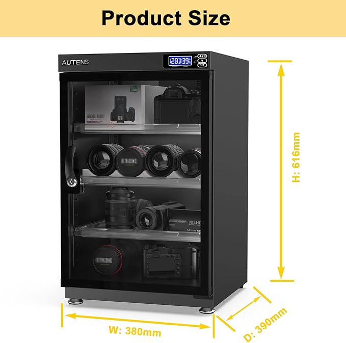 AUTENS 80L Dehumidifying Dry Cabinet Box, Digital Control Noiseless and Energy Saving, 4 Layers for DSLR SLR Camera Lens and Electronic Equipment Storage,Temperature Humidity LED Dual Screen - Image 2