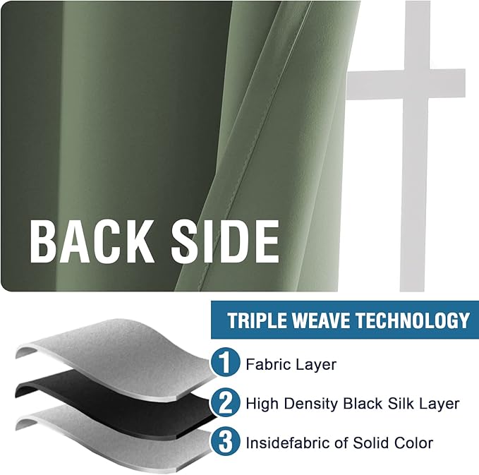 H.VERSAILTEX Blackout Curtains Thermal Insulated Window Treatment Panels Room Darkening Blackout Drapes for Living Room Back Tab/Rod Pocket Bedroom Draperies (2 Panels, Bronze Green, 42 x 84 Inch) - Image 8
