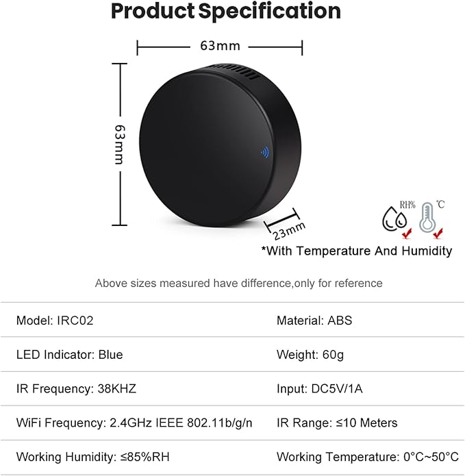 Smart IR Remote Control: Universal WiFi Infrared Remote Control with Temperature Humidity Sensor, App&Voice Control, 3in1 WiFi Thermometer Hygrometer, Compatible with Alexa, Google Assistant - Image 7