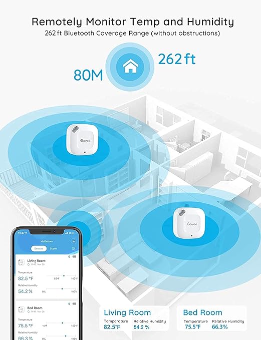 Govee Bluetooth Hygrometer Thermometer, Wireless Thermometer, Mini Humidity Sensor with Notification Alert, Data Storage and Export, 262 Feet Connecting Range, 3 Pack - Image 6