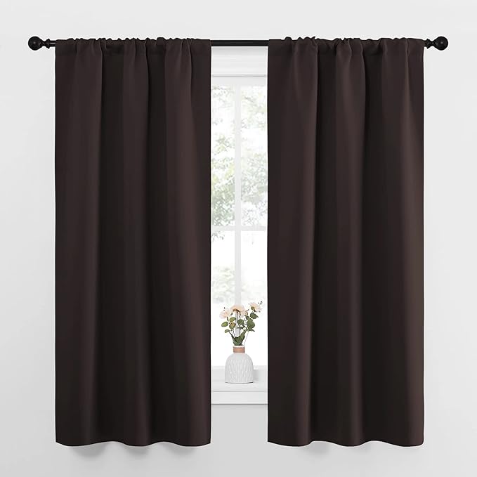 NICETOWN Bedroom Curtains Thermal Insulated, Noise Reducing Curtains & Drapes for Small Kitchen Window, Privacy Draperies (Toffee Brown, 34" Wide x 63" Long, 2 PCs) by NICETOWN