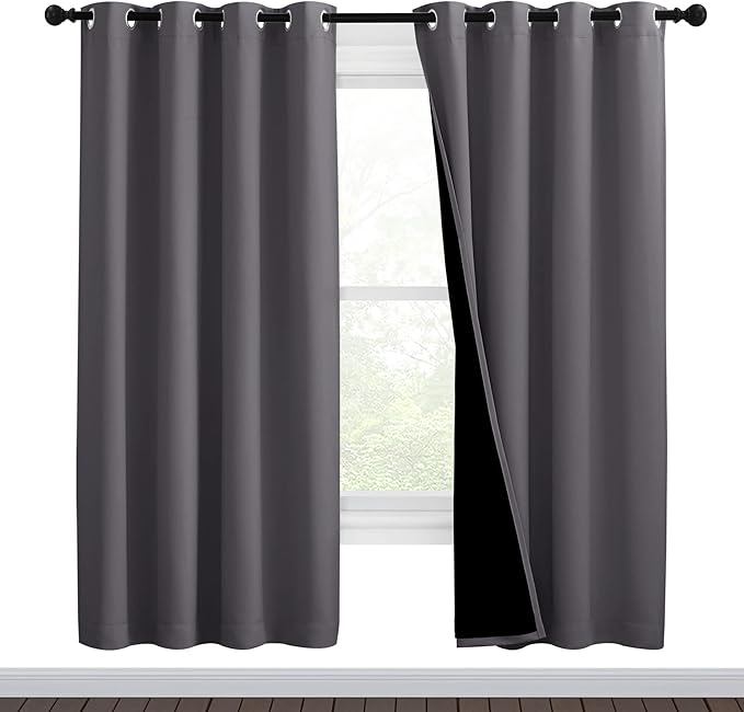 NICETOWN Grey Full Shade Curtain Panels, Pair of Thermal Insulated & Energy Efficiency Blackout Curtains for Living Room Windows, Lined Silky Performance Window Dressing (46" Wide x 72" Long, Gray) by NICETOWN