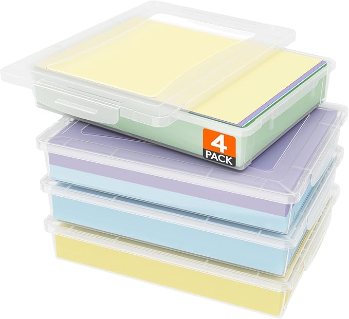 Lifewit 4 Pack Paper Organizer Storage, Multi-Purpose Plastic File Box with Latching Lids, Containers for A4, 8.5" x 11" Letter, Scrapbook, Document, Magazine, Art Supplies, Clear by Lifewit