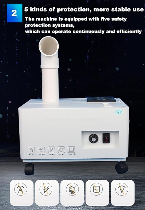 Industrial Humidifier 5000ml/h Mist Output for Large Spaces - Commercial Use in Factory, Workshop - Automatic Water Filling, Stainless Steel Shell, 110V - Image 5