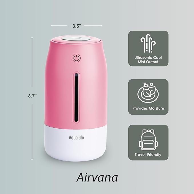 Aqua Glo Personal, Portable Humidifiers for Bedroom – Ultrasonic Cool Mist Humidifier with Built In Rechargeable Battery. Air Humidifier for Baby, Plants, Home, Office, Travel. Rose Quartz - Image 4