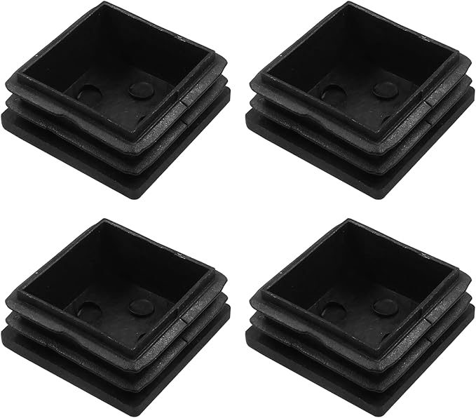 4 Pack 1-1/2" Square Plastic Plugs, Black Tubing End Caps Plugs Insert for Square Tube and Furniture Legs by Bonsicoky