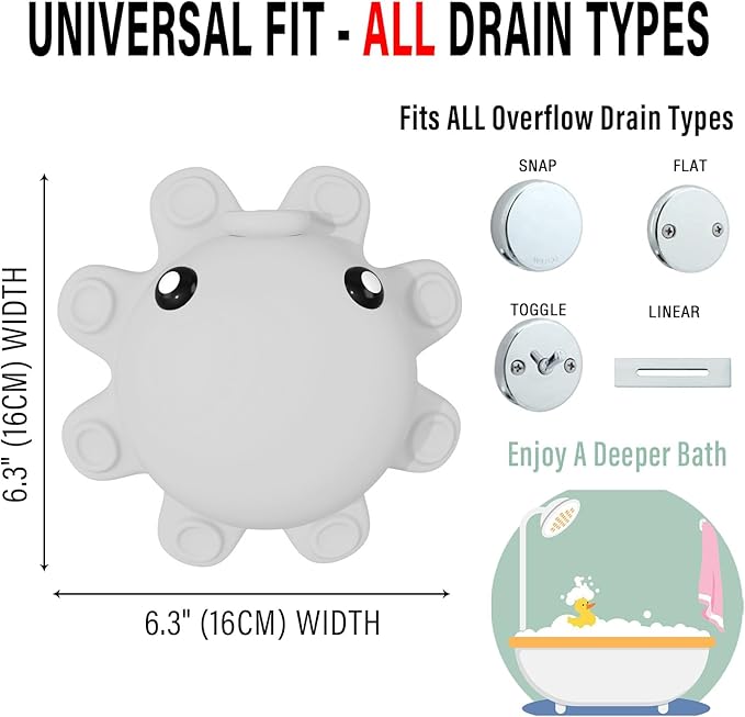 Abalter Bathtub Overflow Drain Cover Tub - Silicone Bathroom Cover, Bath Spa Accessories, Adds Inches of Water for Deeper&Warmer Bath，Grey Gray (ABCVXZY-Grey) - Image 2