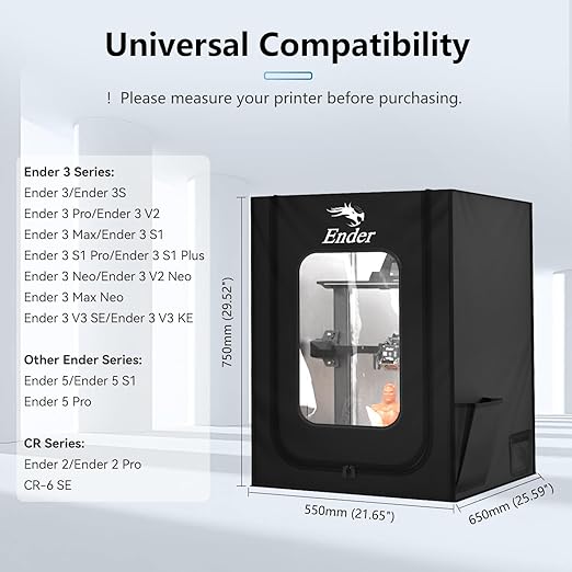 Creality Official 3D Printer Enclosure with Fan Interface, 550 * 650 * 750mm Fireproof Dustproof Constant Temperature Protective Cover for Creality Hi/Ender 3 V3/3 V3 SE/3 V3 KE/Ender 3 S1/3 S1 Pro - Image 3