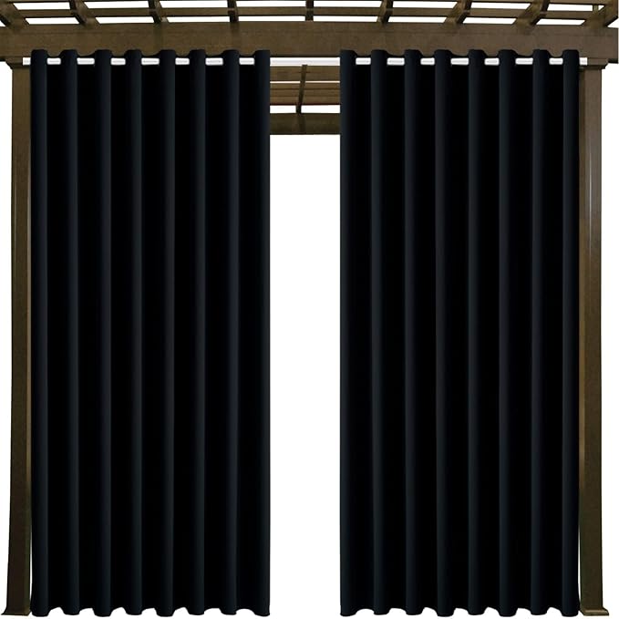 Waterproof Outdoor Curtain W105 x L84 - Grommet Top Sunlight Blocking Window Treatment Drapes Blackout Curtains for Home Bedroom Living Room Outdoor Patio Porch Pergola Cabana Gazebo (Black, 2 Panels) - Image 9