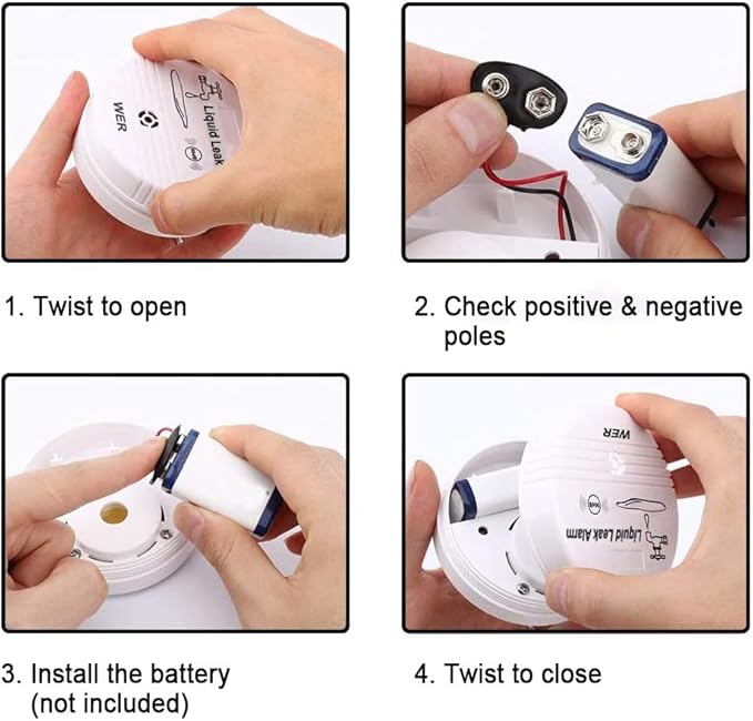 WER Water Leak Alarm Sensor, Battery Operated Leak Alert, 90dB Water Detector for Basements, Bathrooms, Laundry Rooms, Kitchens, Garages and All Office Areas (Shipped Without Battery, 2 Pack) - Image 3