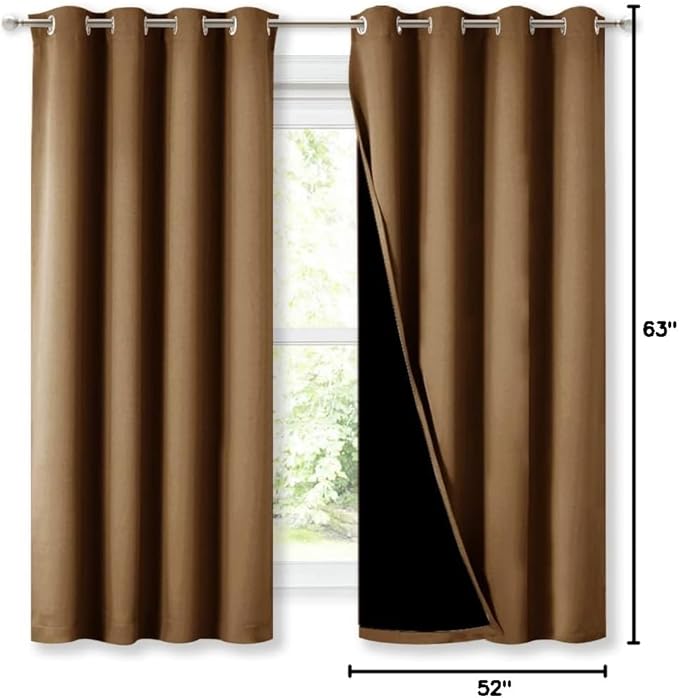NICETOWN 100% Blackout Lined Curtains, Totally Darkness Drapes with Silver Grommet, Thermal Insulated Drapes for Master Bedroom (Gold Brown, 1 Pair, 52 inches Width x 63 inches Length Each Panel) - Image 8