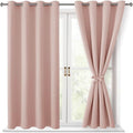 Hiasan Blackout Curtains for Bedroom, 52 x 54 Inches Long - Thermal Insulated Light Blocking Window Curtains for Living Room, 2 Drape Panels Sewn with Tiebacks, Blush by Hiasan