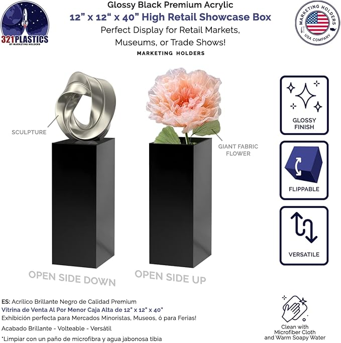 Marketing Holders 12"W x 12"D x 40"H Black Cube with White Base Display Cube Pedestal Art Sculpture Stand Box Lifter Elevate - Image 4