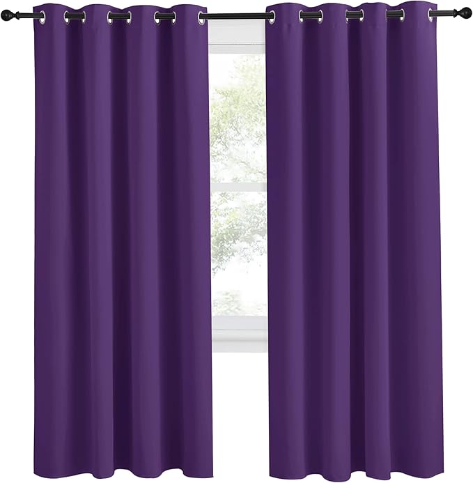 NICETOWN Blackout Window Curtain Short, 55W x 78L, Sold Individually, Royal Purple Color, Home Fashion Thermal Insulated Room Darkening Drapery for Bedroom - Image 2