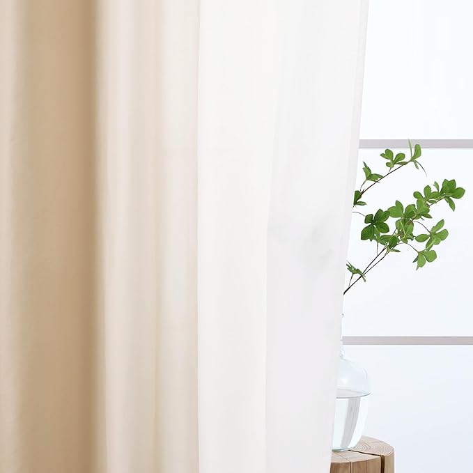 L.Z.E Beige and White Ombre Privacy Sheer Curtains 72 Inch Length 2 Panels Set Tan Light Filtering Non-See-Through Curtains & Drapes for Living Room Bedroom Nursery Grommet Top Short (55" W x 72" L) - Image 3