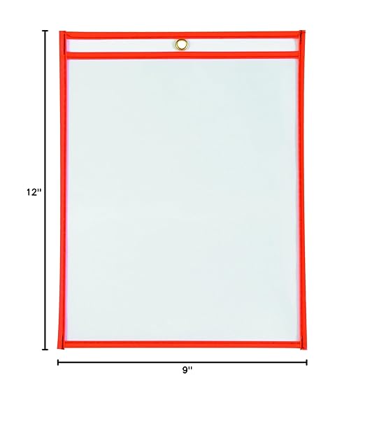 Box USA Neon Stitched Job Ticket Holders, Top Loading, 9 x 12", Clear with Neon Orange Edging, Reusable Vinyl, Dry Erase, Use to Protect/Store Documents in The Office and Warehouse, Case of 15 - Image 2