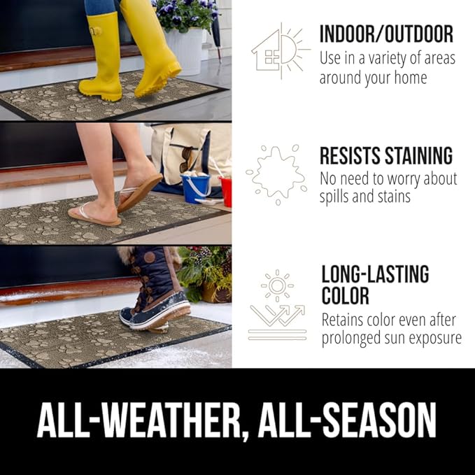 GORILLA GRIP 100% Waterproof All-Season WeatherMax Doormat 35x23, US Designed Natural Rubber, Stain and Fade Resistant, Low Profile Indoor Outdoor Door Mats, Easy Clean Patio Mat, Tan Pawprints - Image 3