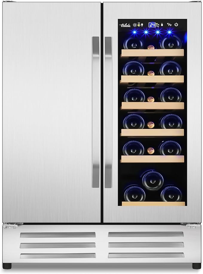 24 Inch Wine and Beverage Refrigerator, Dual Zone Wine Beverage Cooler, Built-in/Freestanding Beer and Wine Fridge with a Powerful Compressor, 20 Bottles and 88 Cans Capacity by Velieta-SpecialistinFridge